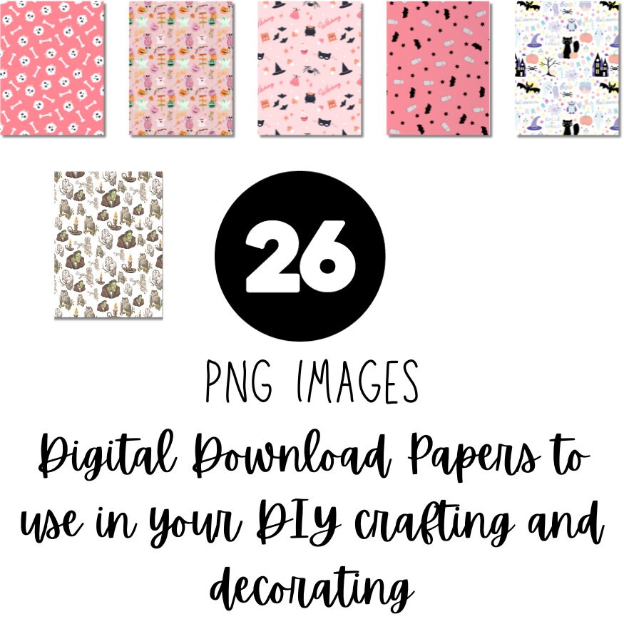 Digital Halloween Scrapbook Paper Bundle | Ghost Pumpkin Witch