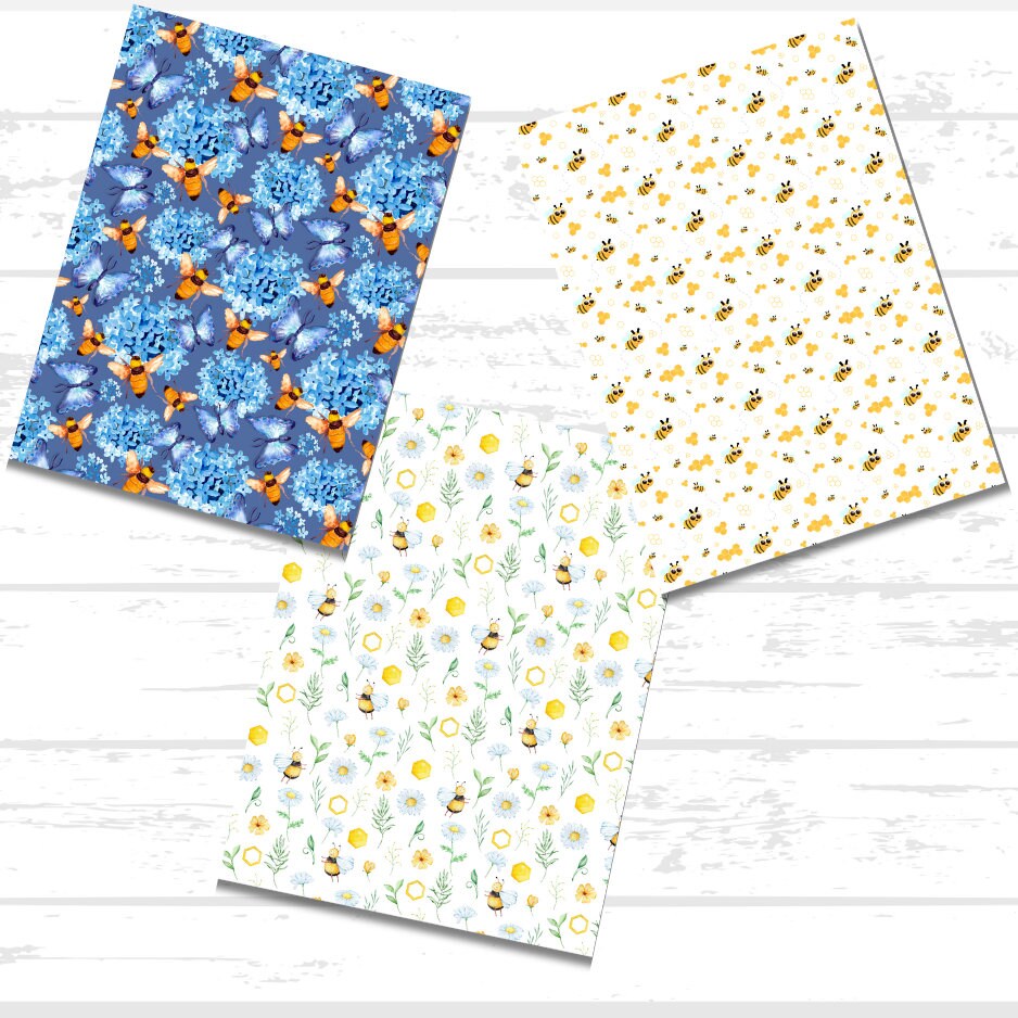 Bee Printable Scrapbook Paper Bundle | Honeycomb Beehive Honey Jar Bumblebee