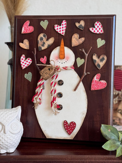 Snowman Throwing Hearts Wood Cutout and Kit