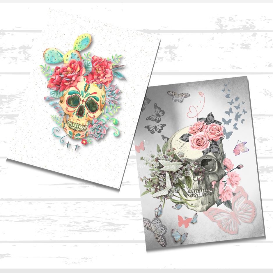 Floral Skull Scrapbook Paper Bundle | Pretty Halloween