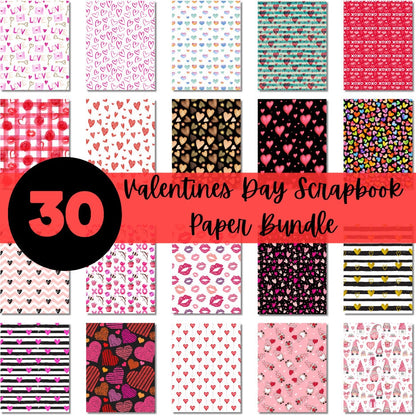 Valentines Day Scrapbook Paper Bundle | Hearts