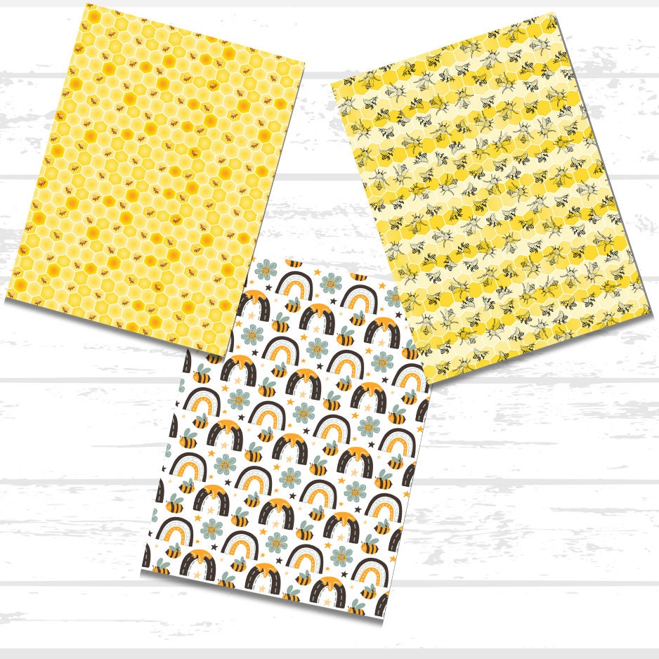 Bee Printable Scrapbook Paper Bundle | Honeycomb Beehive Honey Jar Bumblebee