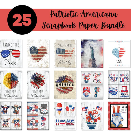 Patriotic Americana Printable Bundle | 4th of July | USA | Red white and blue