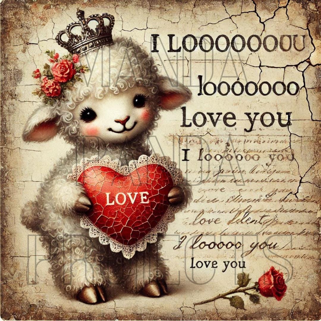 Vintage Valentines Day Lamb Printable Bundle