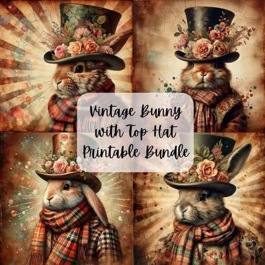 Vintage Bunny Top Hat Printable Bundle | Easter