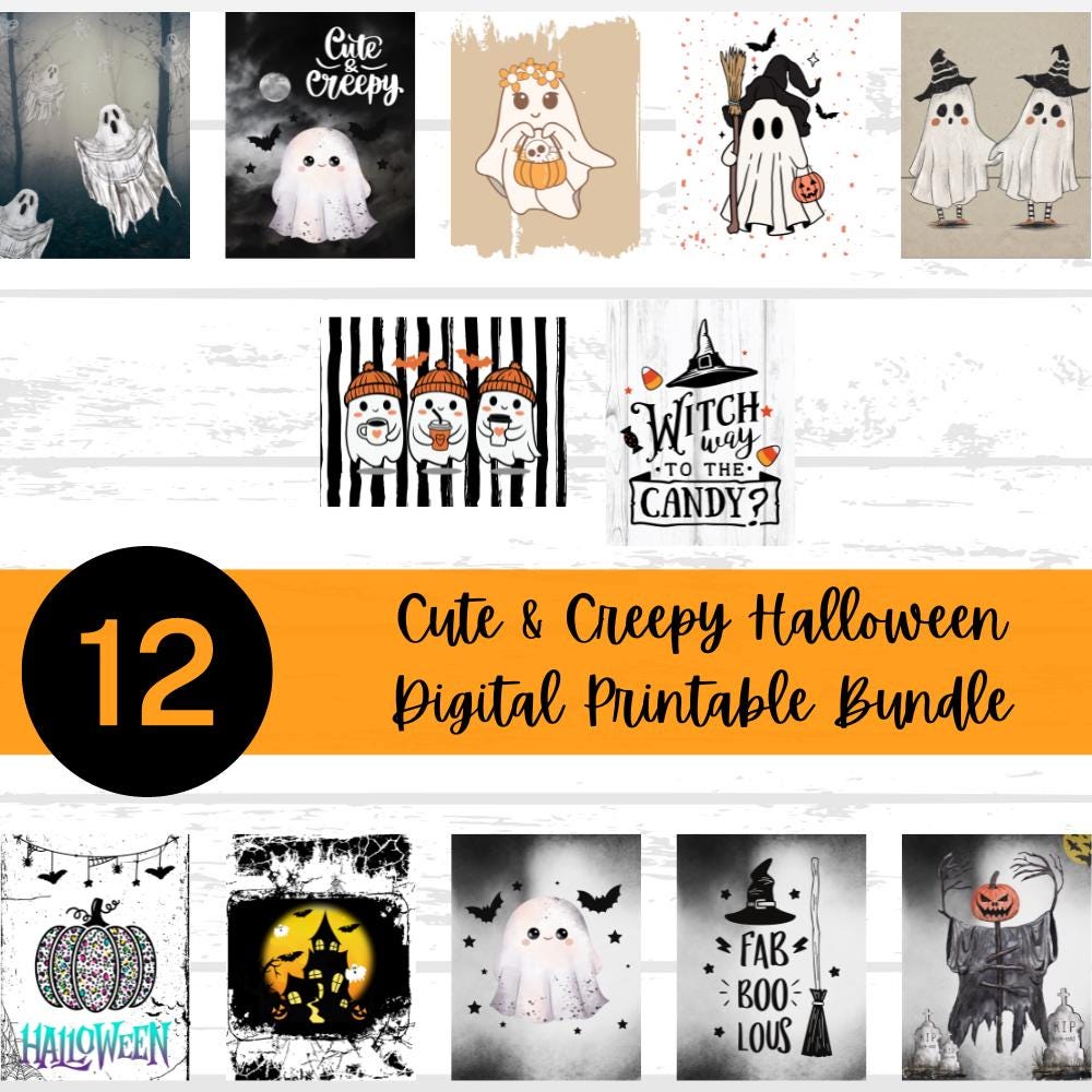 Digital Cute n' Creepy Halloween Printable Paper Bundle