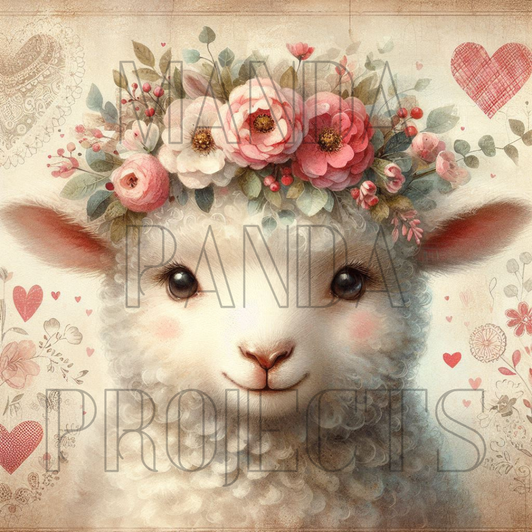 Pink Lamb with Floral Crown Printable Bundle