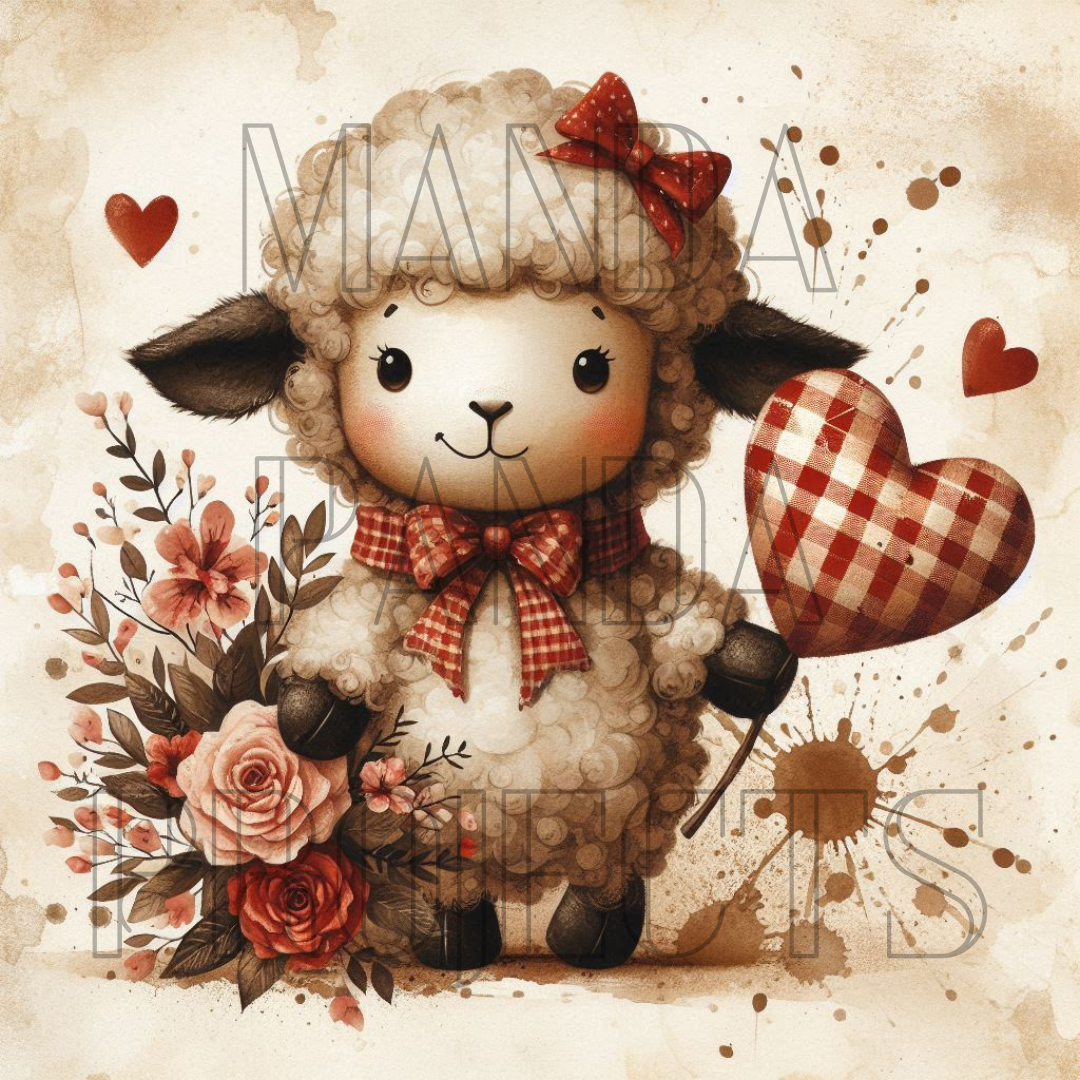 Valentines Day Primitive White Sheep Printable Bundle