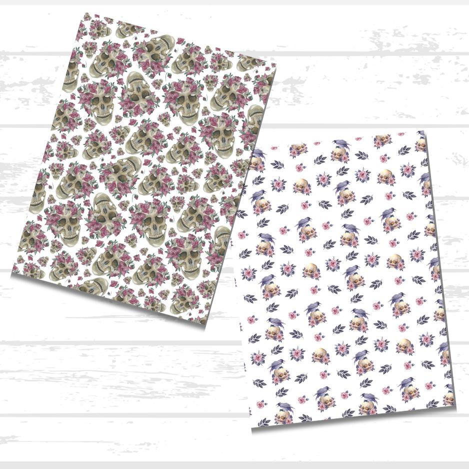 Floral Skull Scrapbook Paper Bundle | Pretty Halloween