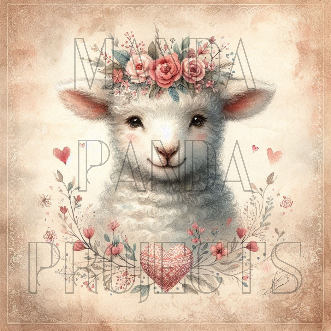 Pink Lamb with Floral Crown Printable Bundle