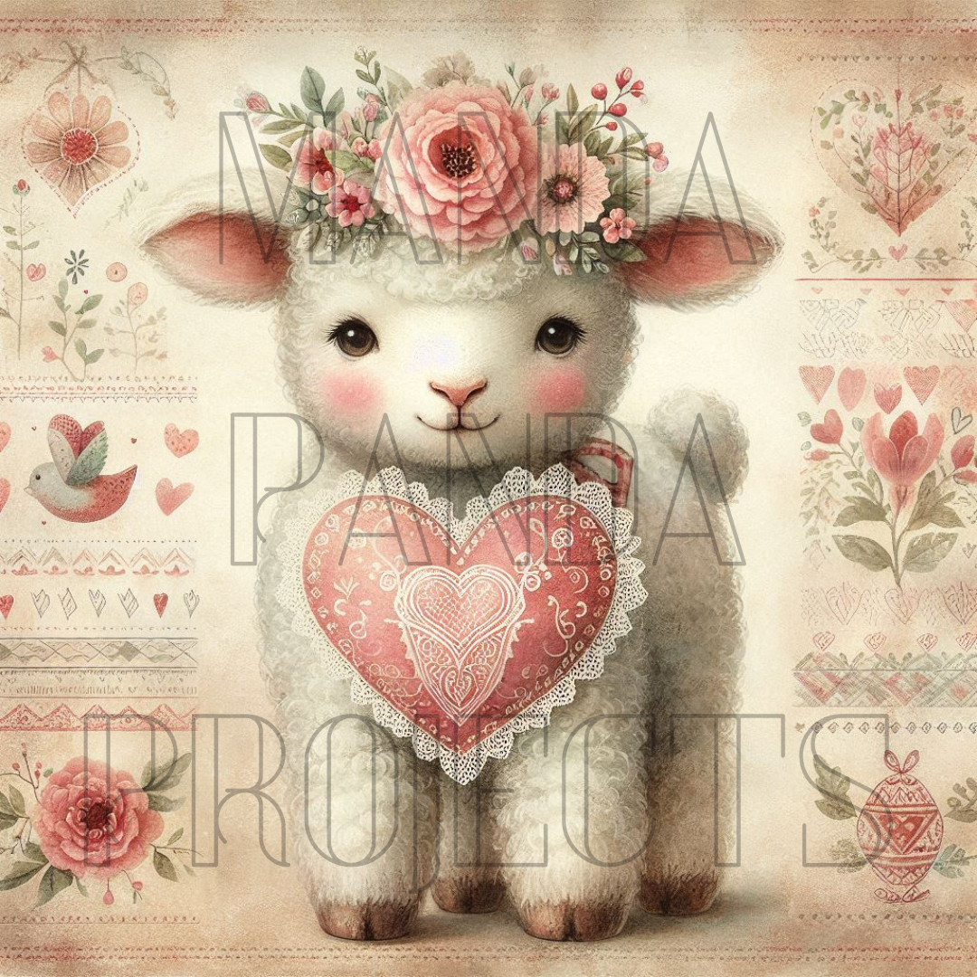 Pink Lamb with Floral Crown Printable Bundle
