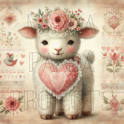 Pink Lamb with Floral Crown Printable Bundle