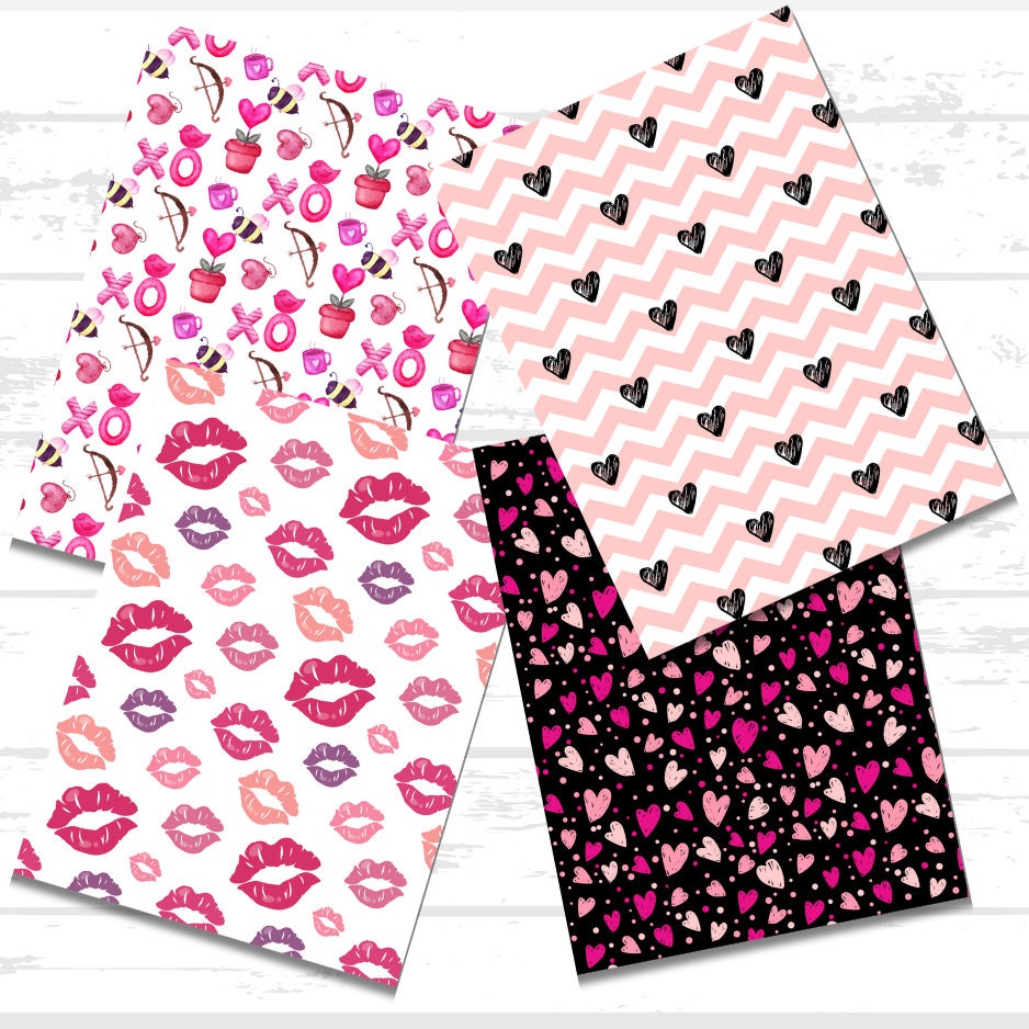 Valentines Day Scrapbook Paper Bundle | Hearts