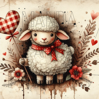 Valentines Day Primitive White Sheep Printable Bundle