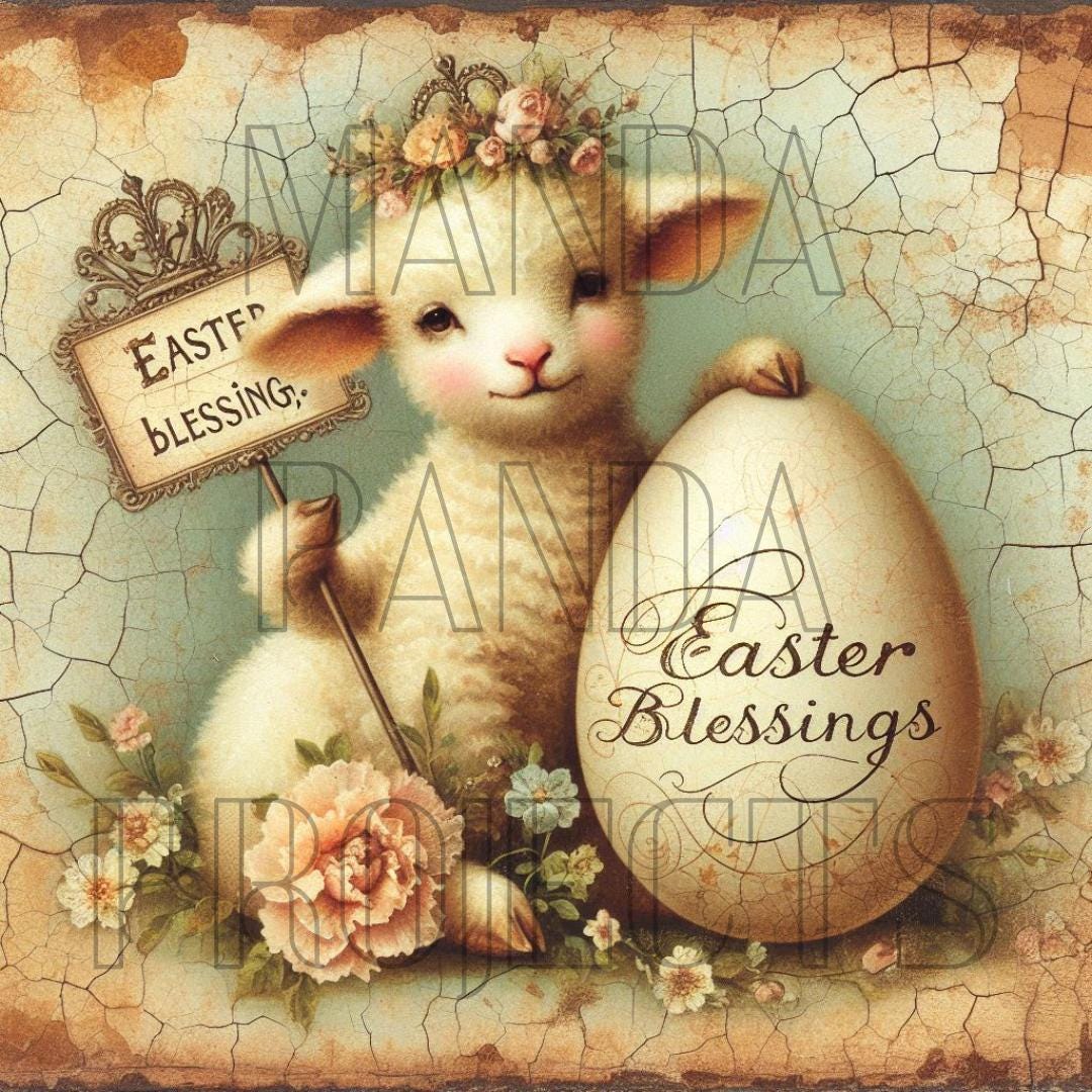Easter Blessings Vintage Lamb Printable Bundle