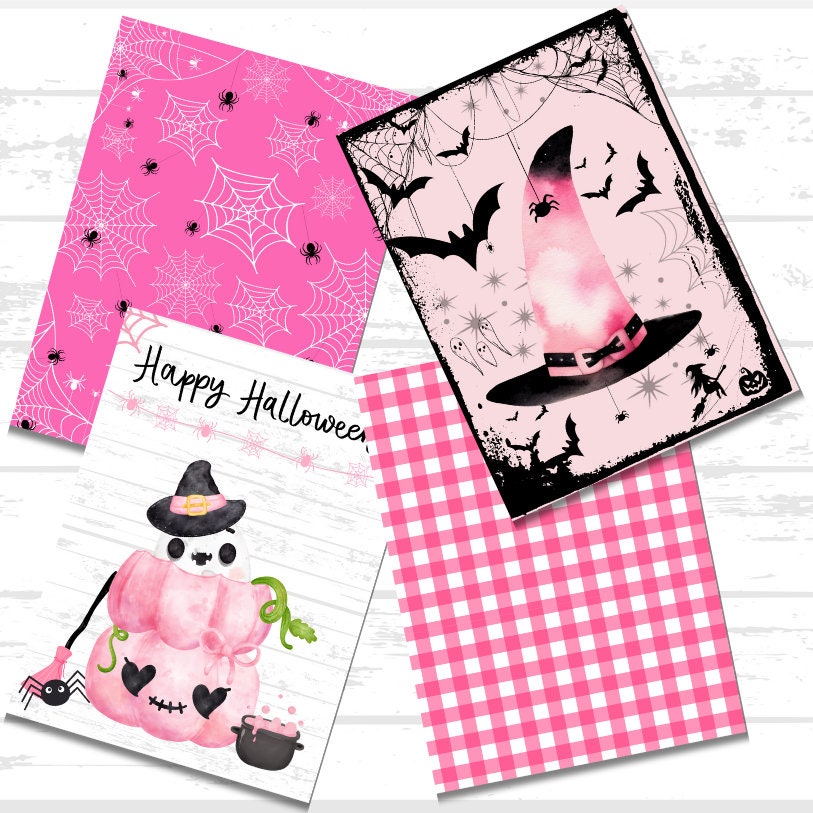 Pink Halloween Scrapbook Paper Printable Bundle