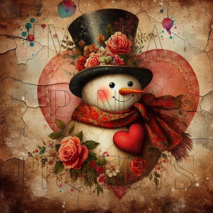 Valentines Day Vintage Snowman Printable Bundle