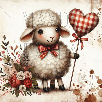 Valentines Day Primitive White Sheep Printable Bundle