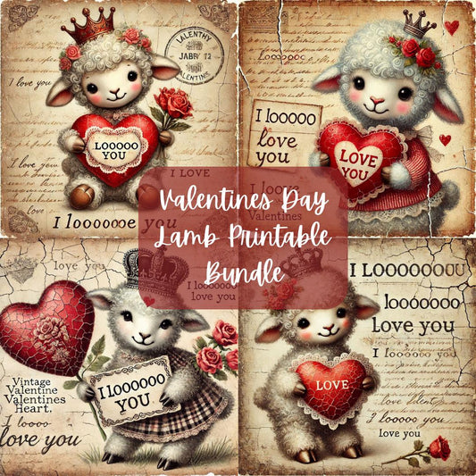 Vintage Valentines Day Lamb Printable Bundle