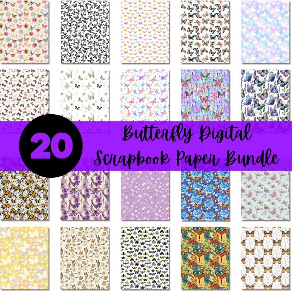 Butterfly Printable Scrapbook Paper Bundle | Spring Flowers