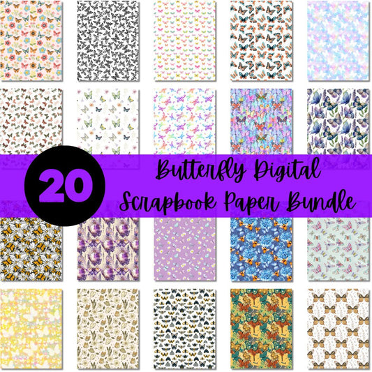 Butterfly Printable Scrapbook Paper Bundle | Spring Flowers