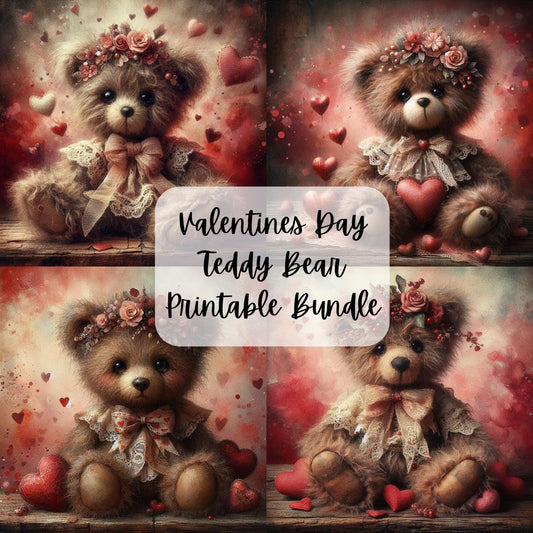 Valentines Day Vintage Teddy Bear Printable Bundle