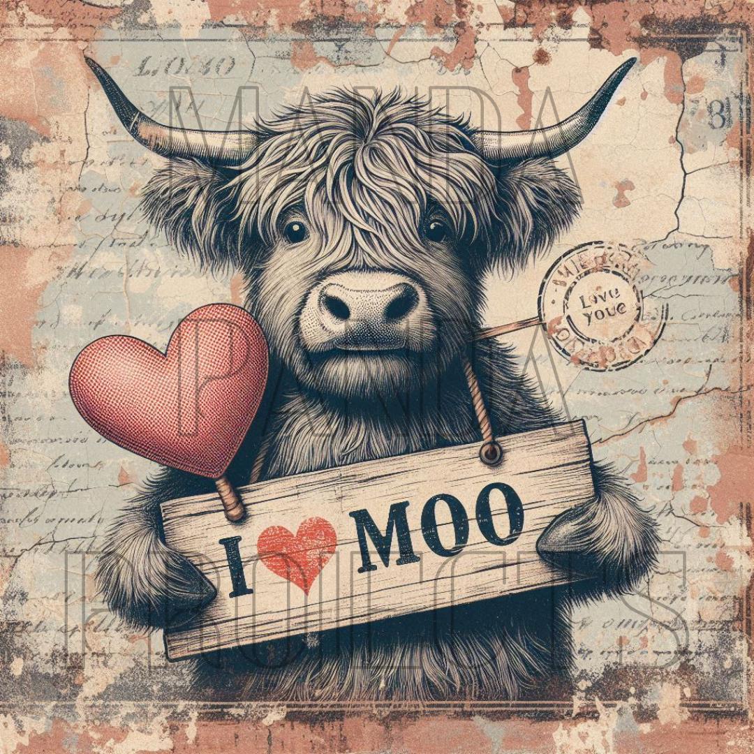 Vintage Valentines Day Highland Cow Printable Bundle