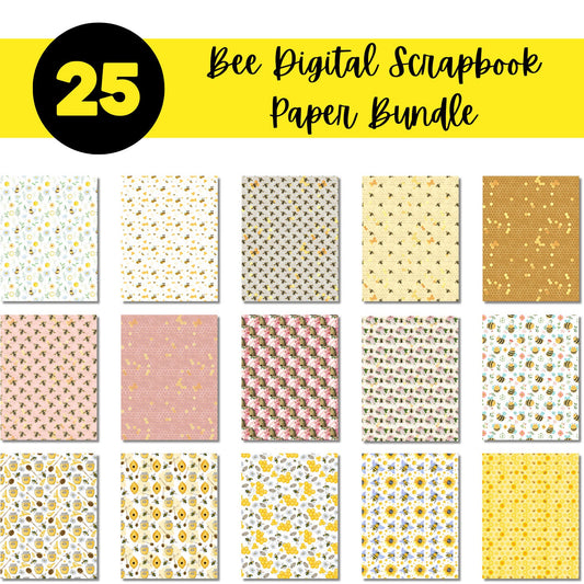 Bee Printable Scrapbook Paper Bundle | Honeycomb Beehive Honey Jar Bumblebee