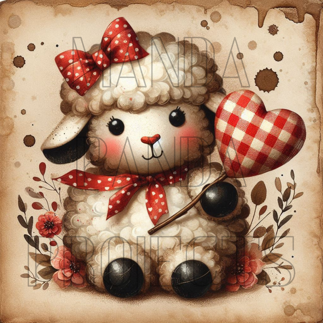 Valentines Day Primitive White Sheep Printable Bundle