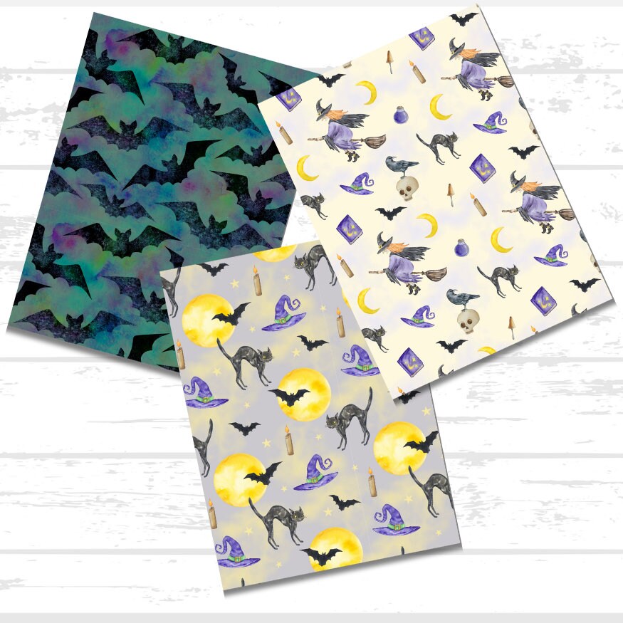 Digital Halloween Scrapbook Paper Bundle | Ghost Pumpkin Witch