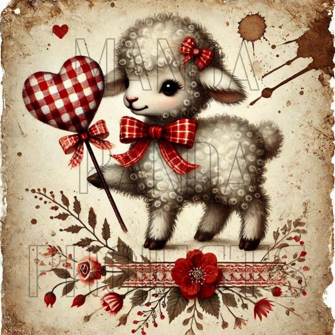 Valentines Day Primitive Heart Lamb Printable Bundle