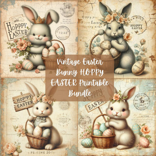 Vintage Hoppy Easter Bunny Printable Bundle