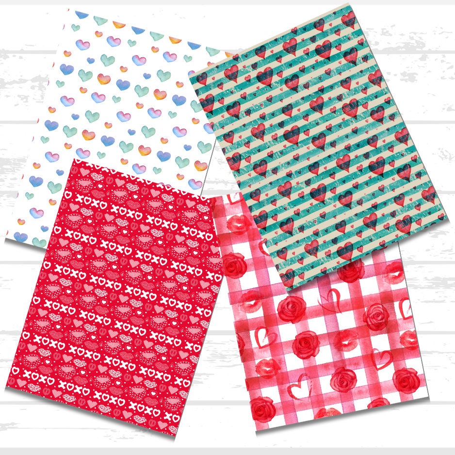 Valentines Day Scrapbook Paper Bundle | Hearts