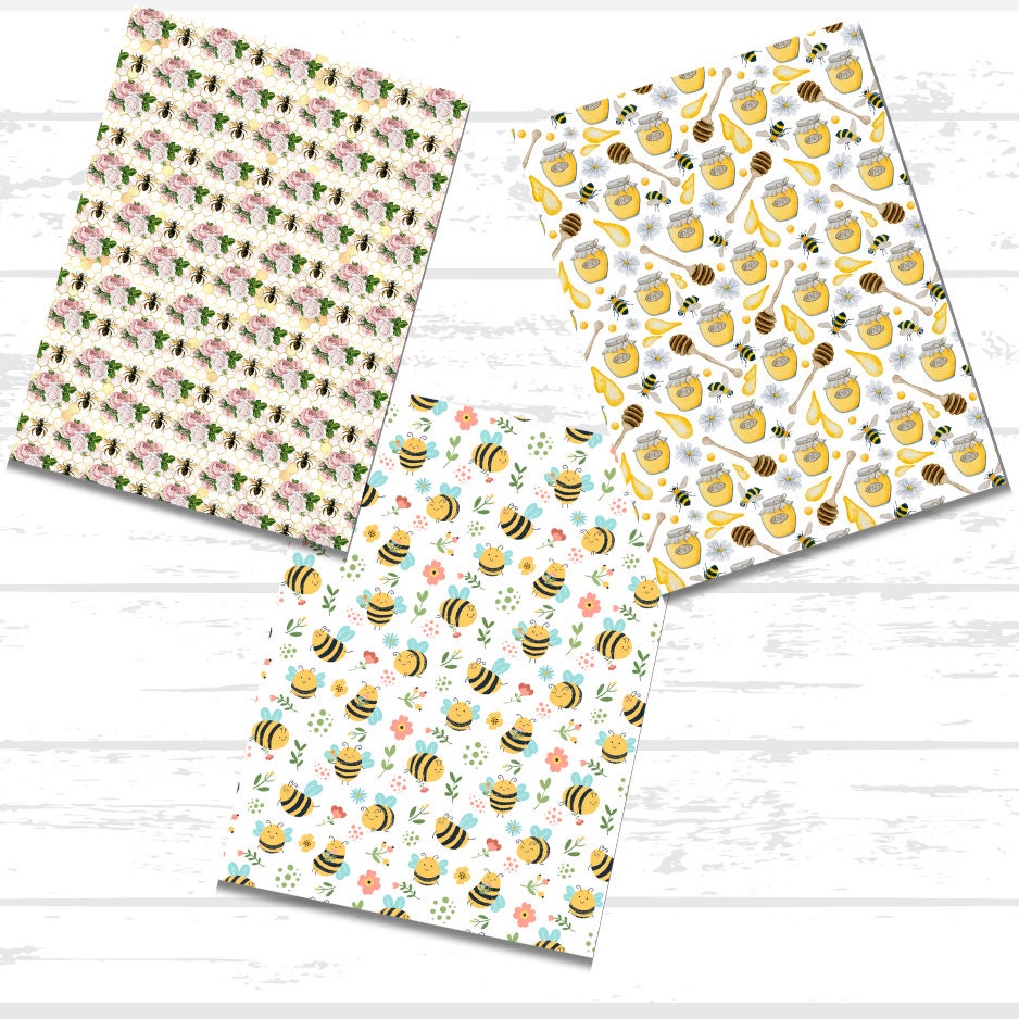 Bee Printable Scrapbook Paper Bundle | Honeycomb Beehive Honey Jar Bumblebee