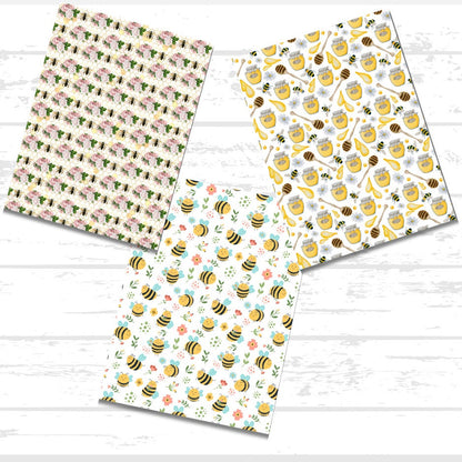 Bee Printable Scrapbook Paper Bundle | Honeycomb Beehive Honey Jar Bumblebee