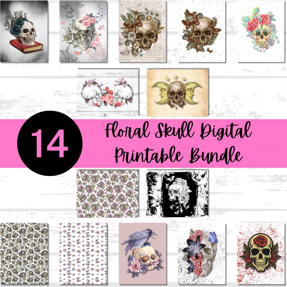 Floral Skull Scrapbook Paper Bundle | Pretty Halloween