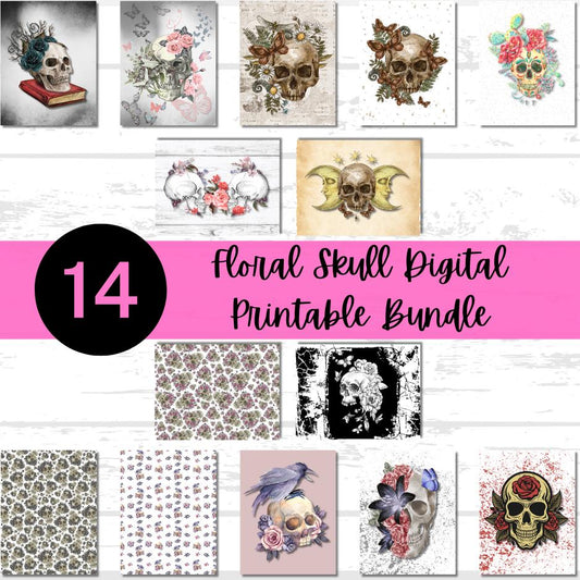 Floral Skull Scrapbook Paper Bundle | Pretty Halloween