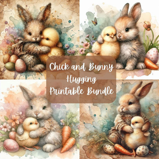 Chick and Bunny Hugging Printable Bundle