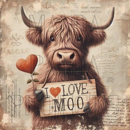 Vintage Valentines Day Highland Cow Printable Bundle