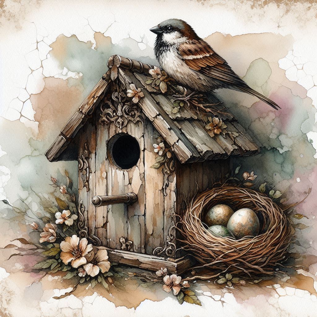 Vintage Spring Birdhouse and Nest Printable Bundle