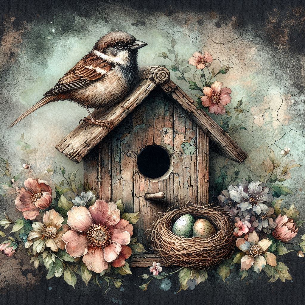 Vintage Spring Birdhouse and Nest Printable Bundle