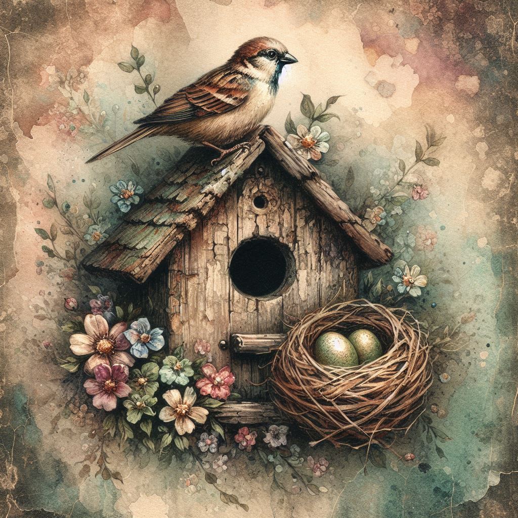 Vintage Spring Birdhouse and Nest Printable Bundle