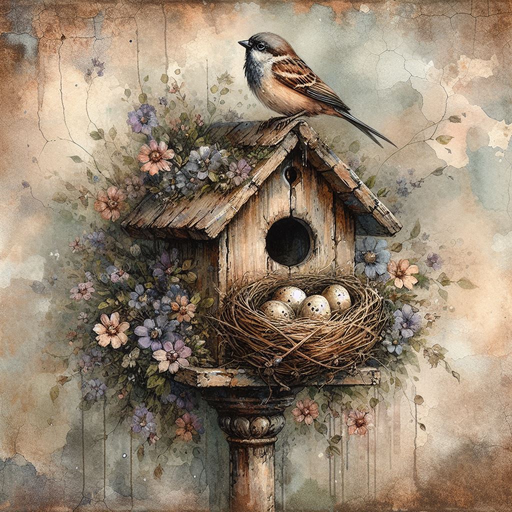 Vintage Spring Birdhouse and Nest Printable Bundle