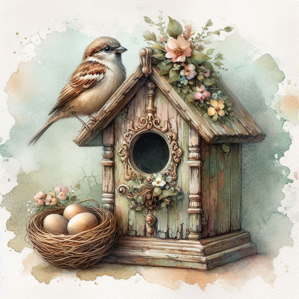 Vintage Spring Birdhouse and Nest Printable Bundle