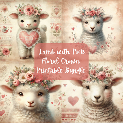 Pink Lamb with Floral Crown Printable Bundle