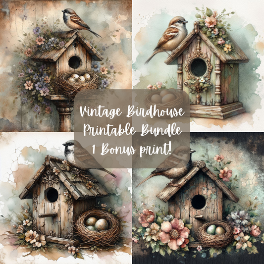 Vintage Spring Birdhouse and Nest Printable Bundle