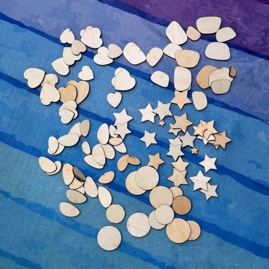 Small Wood Shape Packs - Hearts | Stars | Circles | Tile | Oblong