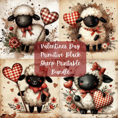 Valentines Day Primitive Black Sheep Printable Bundle