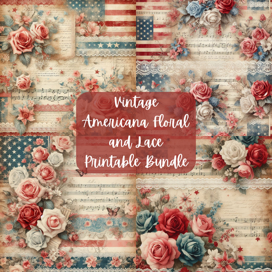 Vintage Americana Floral and Lace Printable Bundle