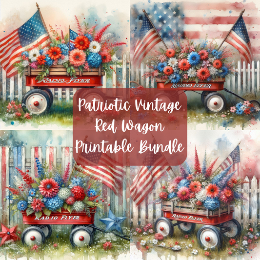 Patriotic Vintage Red Wagon Printable Bundle